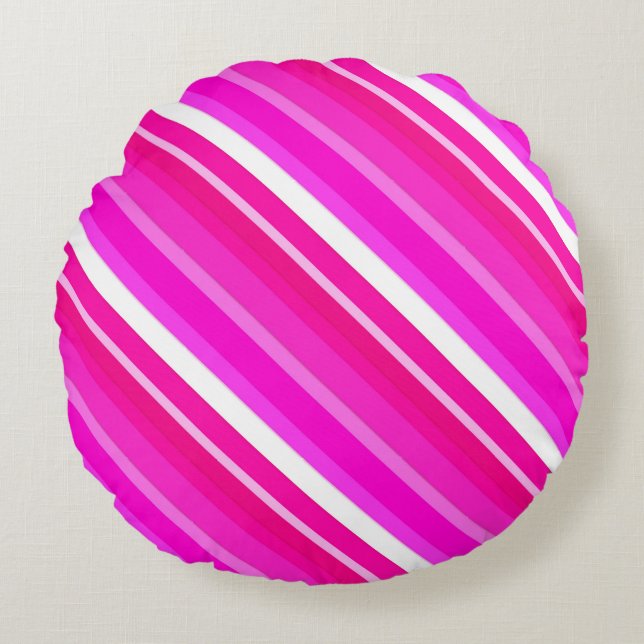 Rand av kandisyp med skikt - rosa och fuchsia rund kudde (Framsidan)