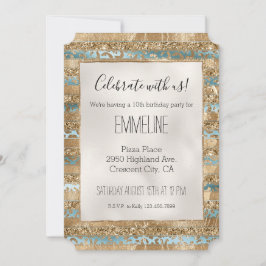 Rand av leopard för Aqua Blue Guld Glitter Inbjudningar
