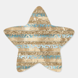 Rand av leopard för Aqua Blue Guld Glitter Stjärnformat Klistermärke