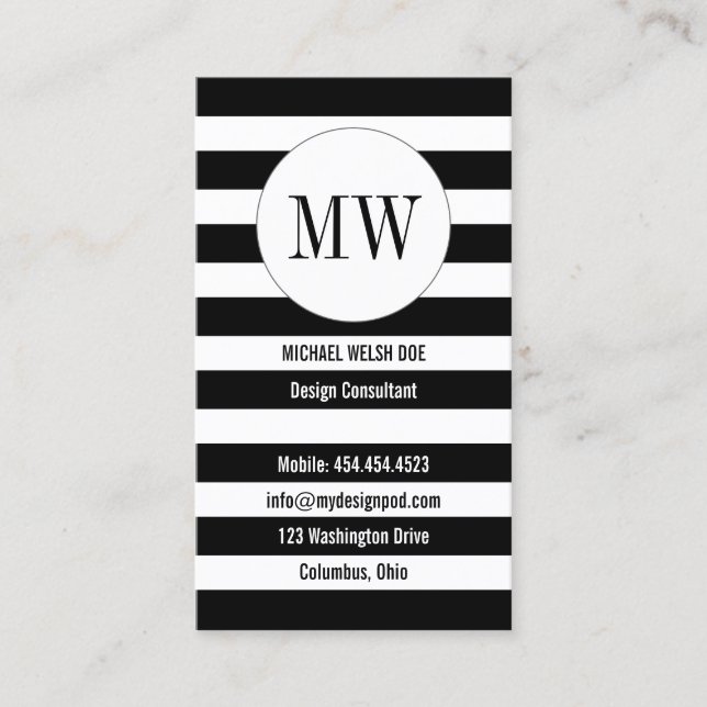 Rand Black and White med Monogram Initialer Visitkort (Framsida)