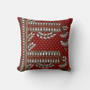 Rand Blommigt Vintage Elegant Brocade Indian Kudde