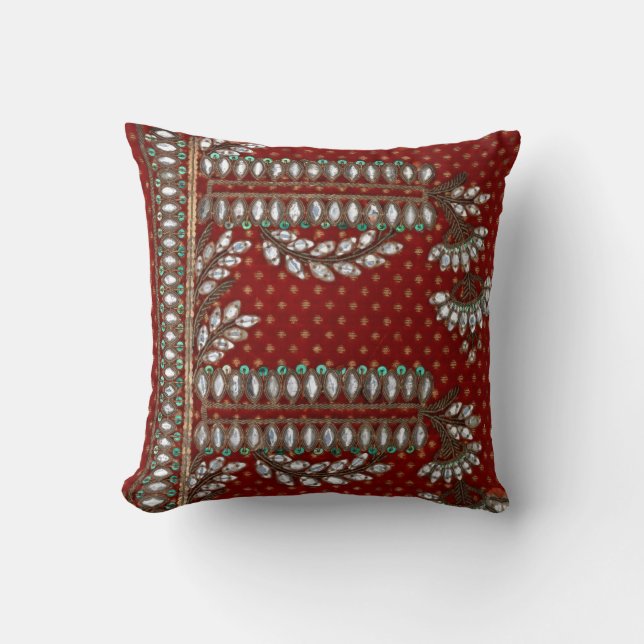 Rand Blommigt Vintage Elegant Brocade Indian Kudde (Framsida)