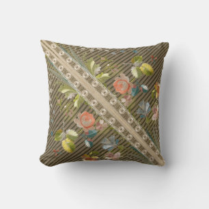 Rand Blommigt Vintage Elegant Brocade Snöre Guld Kudde