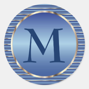 Rand Blue & Silver Monogram Runt Klistermärke