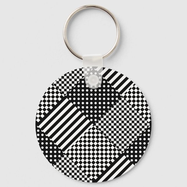 Rand Check Harlequin Polka dots Mixed Design Nyckelring (Framsida)