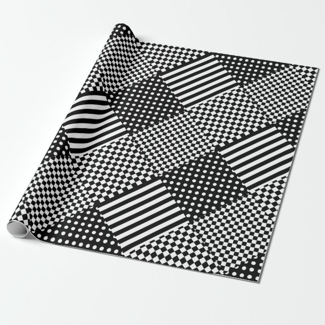 Rand Check Harlequin Polka dots Mixed Design Presentpapper (Utrullad)