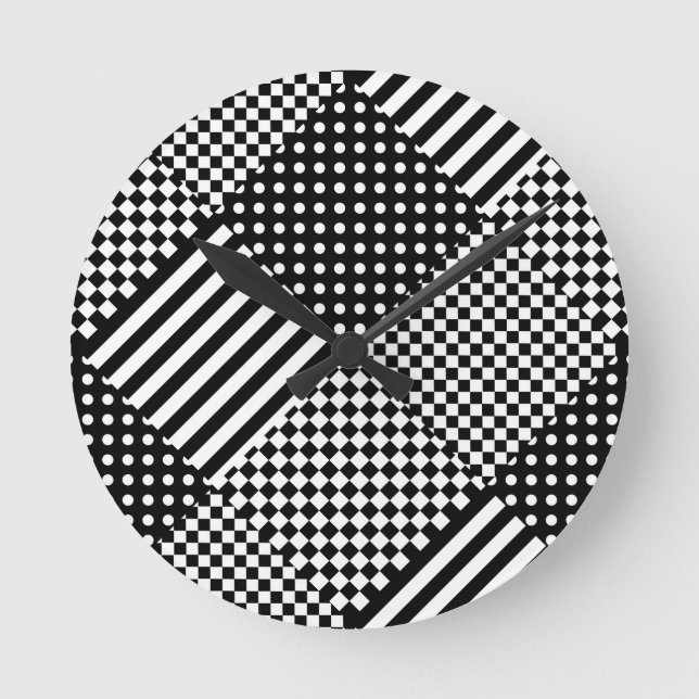 Rand Check Harlequin Polka dots Mixed Design Rund Klocka (Framsida)