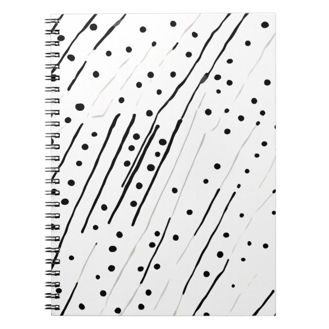 Rand eller polka dots, svart, vit, grått mönster anteckningsbok (Framsidan)