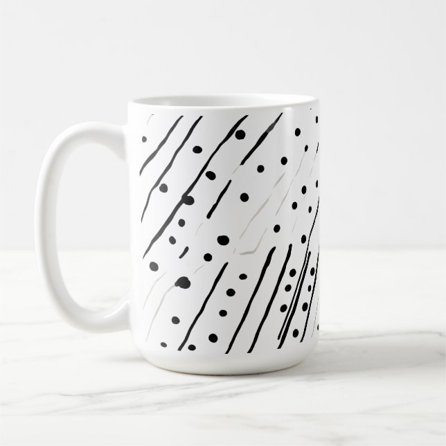 Rand eller polka dots, svart, vit, grått mönster kaffemugg (Vänster)