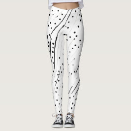 Rand eller polka dots, svart, vit, grått mönster leggings