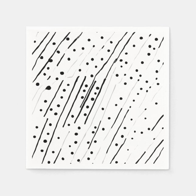 Rand eller polka dots, svart, vit, grått mönster pappersservett (Framsidan)