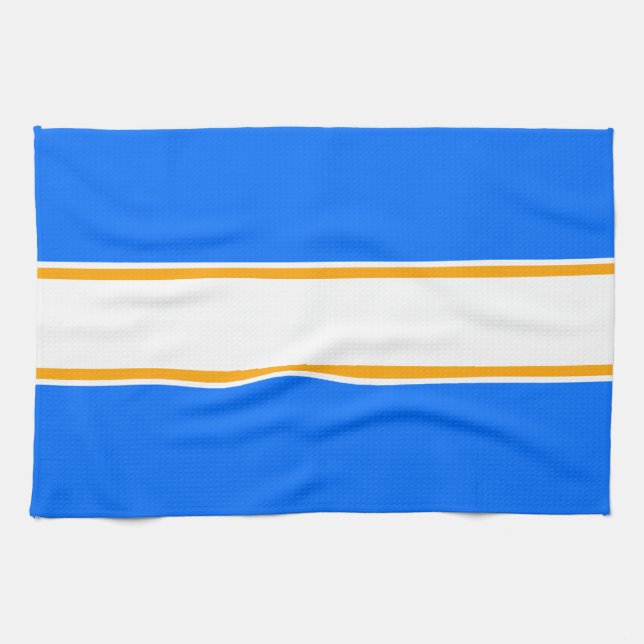 Rand för Bright Nautical Blue Gult White Tävla Kökshandduk (Horisontell)