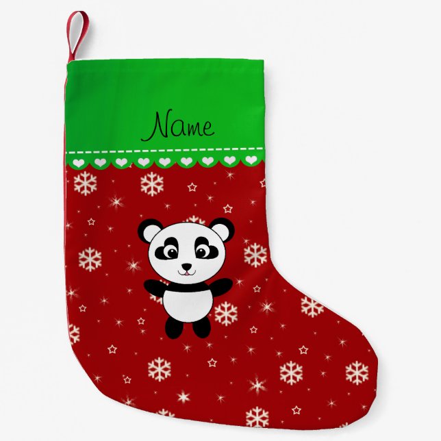 Rand för grönt för snöflingor för känd panda för liten julstrumpa (Framsidan)