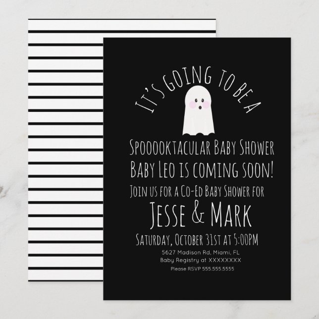 Rand för modern Cute Ghost Ghoul Baby Shower Inbjudningar (Fram/baksida)