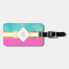 rand för rosa och grönt av Elegant med monogram Bagagebricka