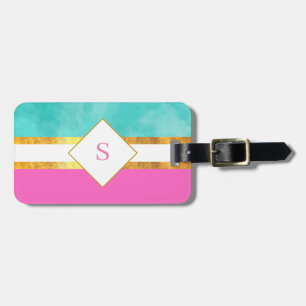 rand för rosa och grönt av Elegant med monogram Bagagebricka