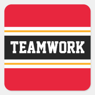 RAND för Tävla av rött svart Orange i TEAMWORK Fyrkantigt Klistermärke