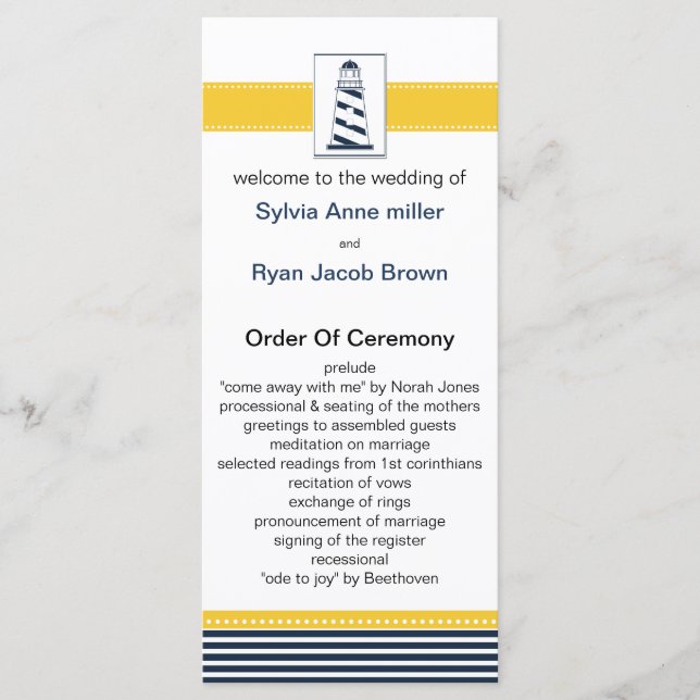 rand, fyr, nautiska bröllopsprogram program (Framsida)