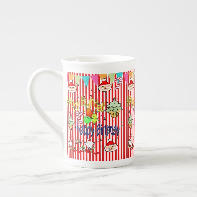 Rand Glad födelsedag God jul Benporslin Mugg (Vänster)