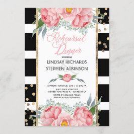 Rand Guld Confetti Rosa Blommigt Rehearsal Middag Inbjudningar