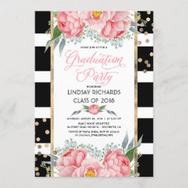 Rand, Guld och Rosa Flowers Studentfest Inbjudningar