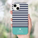 Rand Heart Monogram från marinblått och akvatisk C<br><div class="desc">Snyggtens anpassningsbar i akvariet, marinblått och vitt färg. Den här designen har en klassisk flotta och vit stripe-mönster. Anpassa den med ditt namn monogram eller annan anpassningsbar med en söt hjärtsymbol. Använda designen verktyg om du vill välja valfri färg, redigera texten typsnitt och färg och ladda upp dina egna foton...</div>
