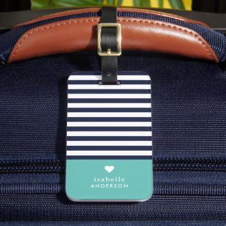 Rand Heart Monogram från marinblått och akvatisk C Bagagebricka