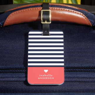 Rand Heart Monogram från marinblått och korall Chi Bagagebricka