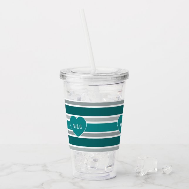 Rand & Hearts anpassningsbar monogram tumörer Take Away Mugg (Framsida Ice)