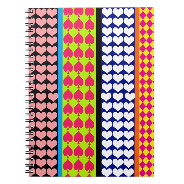 Rand Hearts Diamonds Boho Blandad design Anteckningsbok (Framsidan)