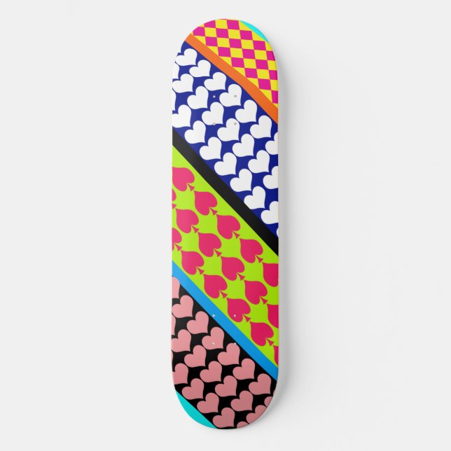 Rand Hearts Diamonds Boho Blandad design Mini Skateboard Bräda 18,5 Cm (Framsida)