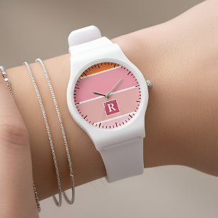 Rand i rosa, vit och orange med Monogram Armbandsur