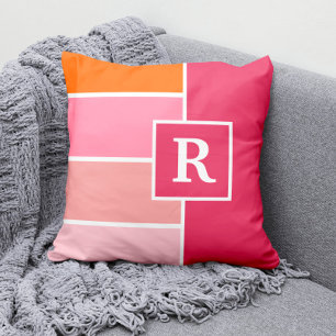 Rand i rosa, vit och orange med Monogram Kudde