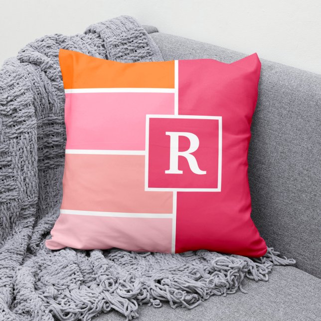 Rand i rosa, vit och orange med Monogram Kudde (Skapare uppladdad)