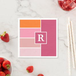 Rand i rosa, vit och orange med Monogram Pappersservett