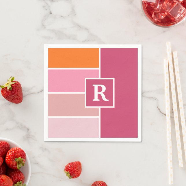 Rand i rosa, vit och orange med Monogram Pappersservett (Insitu)