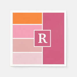 Rand i rosa, vit och orange med Monogram Pappersservett