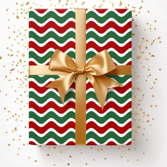 Rand jul i Modern Red Grönt Presentpapper (Christmas Red Green Stripes Pattern Wrapping Paper)