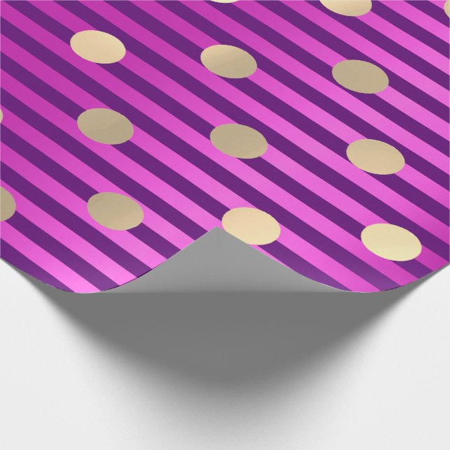 Rand Line Fuchsia Rosa Lila Polka dots Guld Presentpapper (Hörn)