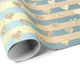 Rand Linjer Hearts Champaigne Guld Tiffany Aqua Presentpapper
