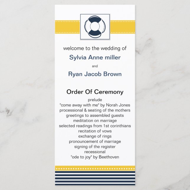 rand, livboj, nautiska bröllopsprogram program (Framsida)