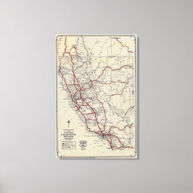 Rand McNally Junior Road Karta California och Neva Canvastryck (Framsida)