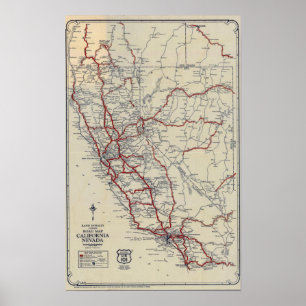 Rand McNally Junior Road Karta California och Neva Poster