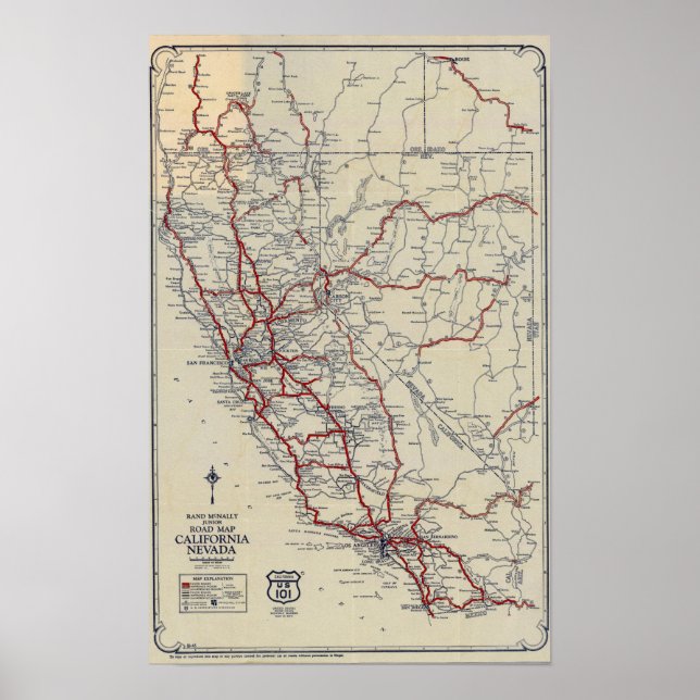 Rand McNally Junior Road Karta California och Neva Poster (Framsidan)
