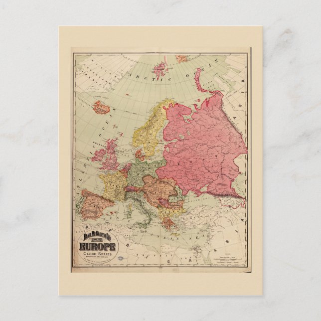 Rand McNally Karta of Europe (1894) Vykort (Framsida)