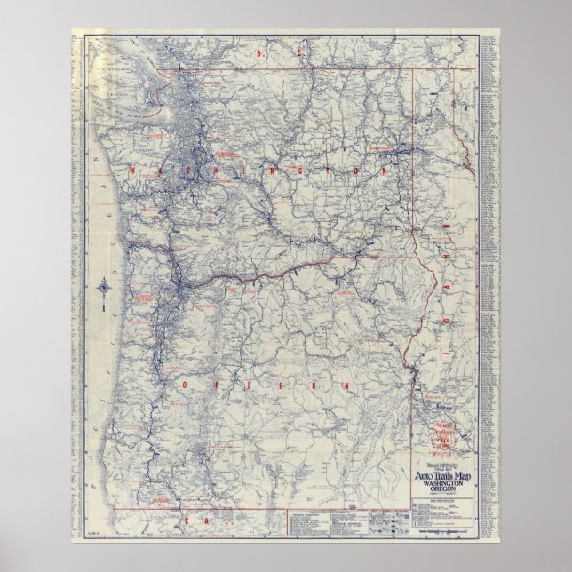 Rand McNally Officiell 1925 Auto Trails Karta Poster (Framsidan)