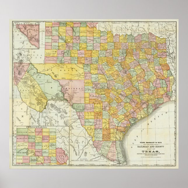Rand McNally Railroad and County Karta of Texas Poster (Framsidan)