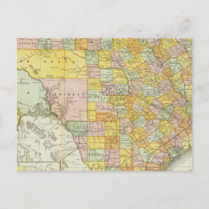 Rand McNally Railroad and County Karta of Texas Vykort