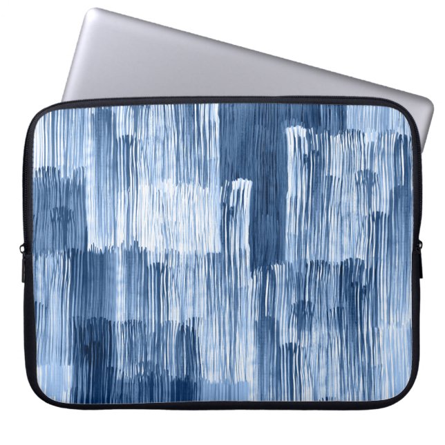 Rand med blå vattenfärg: Geometric Mönster Laptop Fodral (Framsidan)