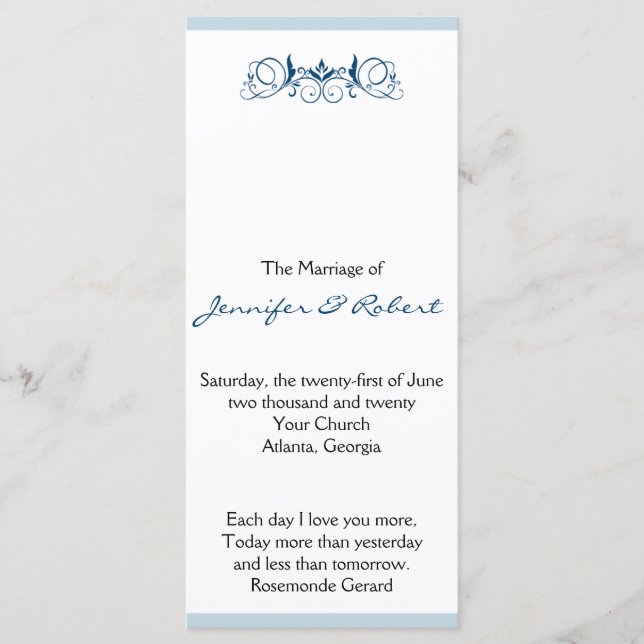 Rand med Bröllopsprogrammet Blommigt accent Program (Framsida)